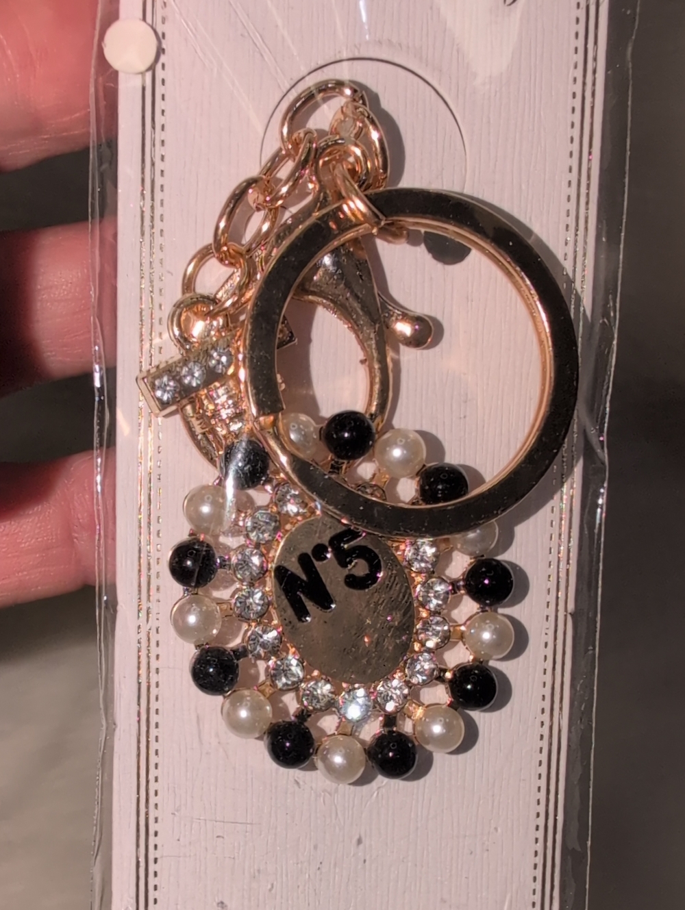 Gold-tone Crystal & Pearl Keychain Charm By Fashion Jewelry